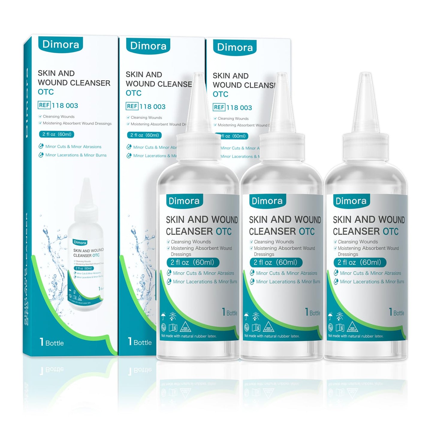 Dimora Portable First Aid Antiseptic Cleanser, OTC Antimicrobial Skin and Wound Cleanser for Cuts, Abrasions, Lacerations, Burns, Skin-Neutral pH – 3-Pack Travel Size, 60mL Each (6oz Total)