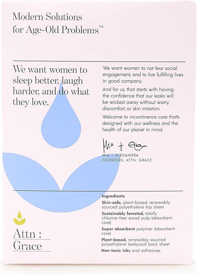 Attn: Grace Panty Liners for Women - 46 Liners – for Light Urinary Incontinence, Bladder Leakage or Postpartum - 100% Breathable & Plant-Based Materials Active Odor Control - Free from Harsh Chemicals