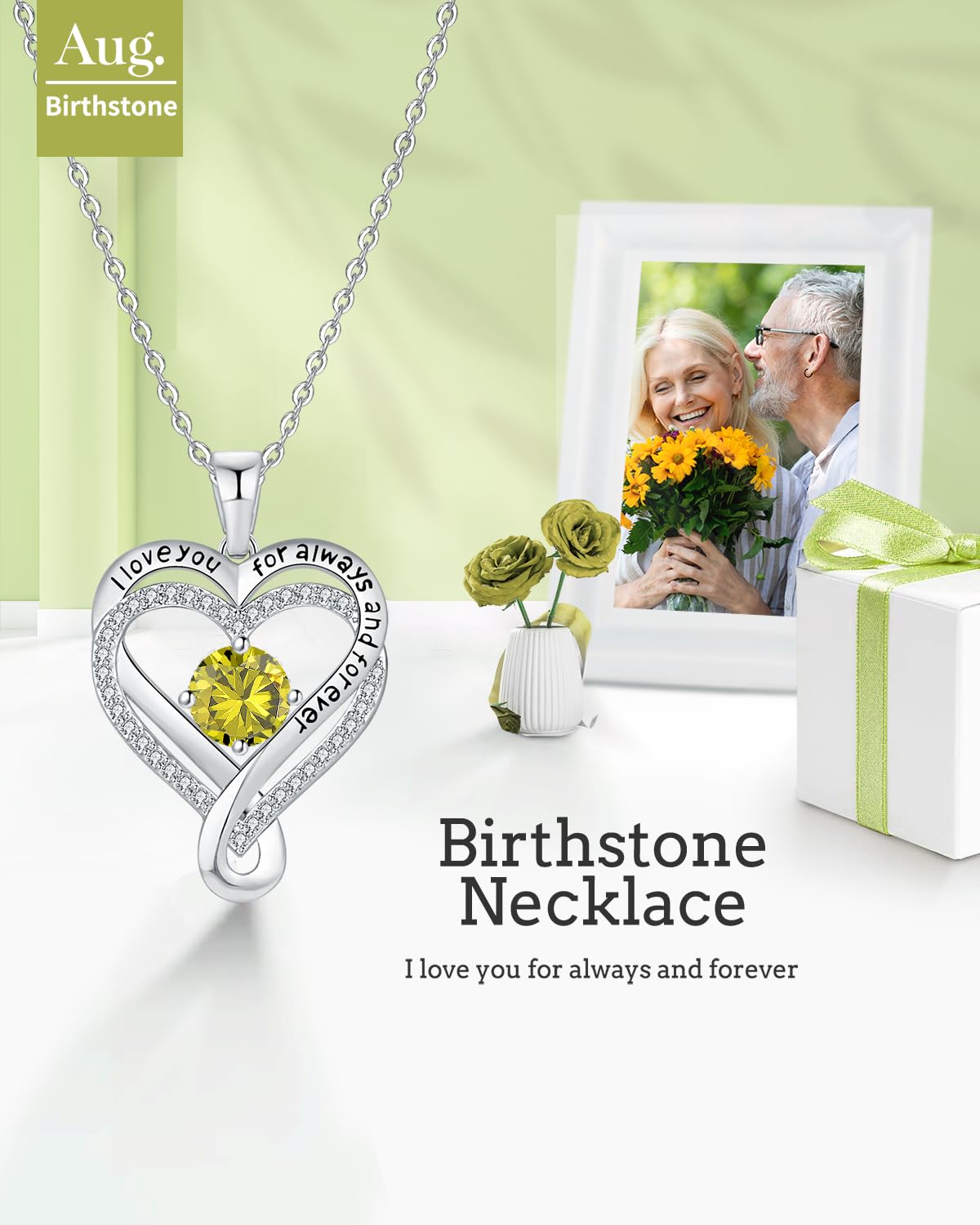 Mkhhy S925 Silver Necklace for Women Gifts for Wife Anniversary Infinity Heart Birthstone Jewelry for Women Birthday Gift for He