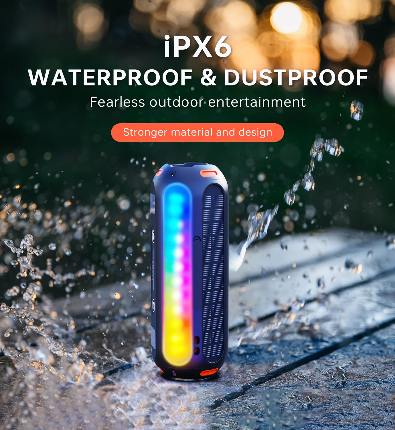 ABFOCE Magnetic Bluetooth Speaker, Golf Speaker with Solar Charging 30H Playtime, 7 Colorful Flashing Lights Outdoor Waterproof Portable Wireless, for Golf Cart Gifts Hiking Camping