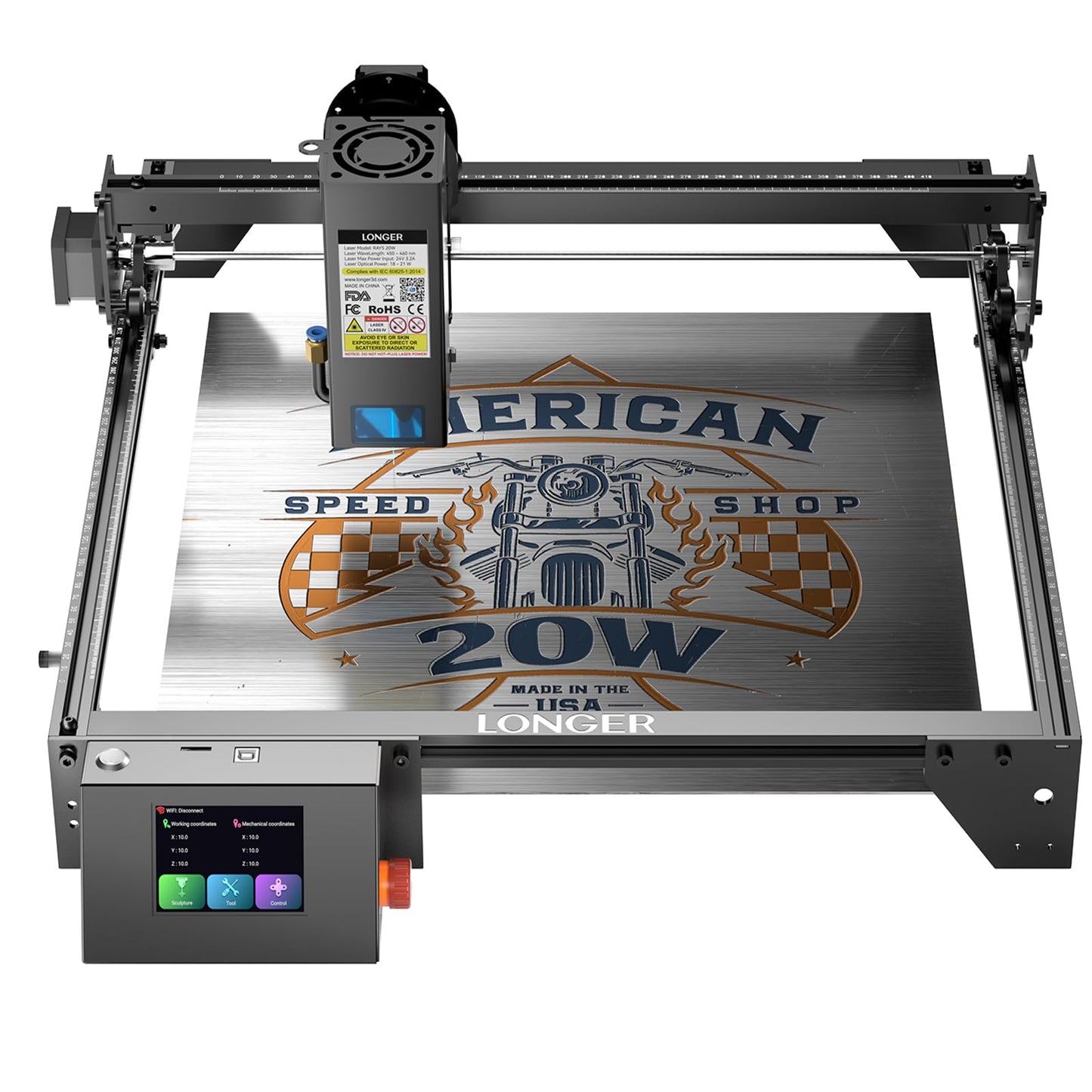 LONGER Ray5 20000mW Class IV Laser Engraver & Cutter, 0.08mm Higher Accuracy Laser Spot, 3.5" Touch Screen, App Offline Control, 400x400mm Engraving Machine for Wood Metal Acrylic Glass
