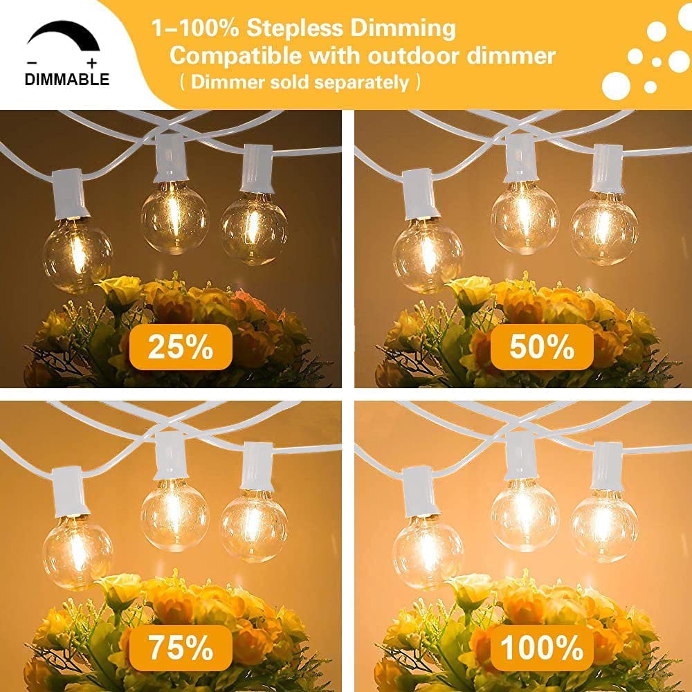 SUNTHIN White Outdoor String Lights, 48FT White Patio Lights with 25 G40 Shatterproof LED Bulbs(1 Spare), Waterproof Hanging Outside Lights for Porch, Deck, Garden, Pergola, Bistro