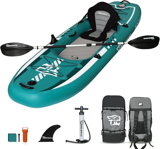 TIGERXBANG 10.2'x35''x8'' Inflatable Kayak with Detachable Seat, SUP-Kayak Set Includes Hand Pump/Aluminum Oar/Backpack, B...