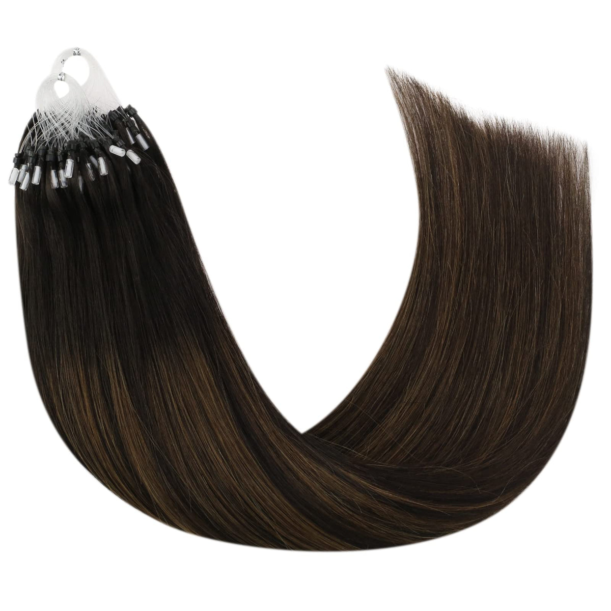 Easyouth Invisible Micro Bead Hair Extensions Human Hair Dark Brown Fading to Light Brown Micro Ring Hair Extensions Microlink H