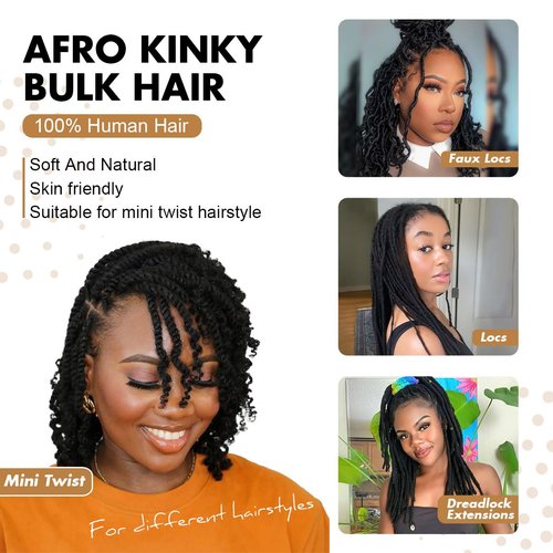 Vecago Afro Kinkys Bulk Human Hair, 4c Curly Hair for Permanent Sister Locs/Mini Twists/Braids/Repair Can Dye and Bleach(22 inch),Black