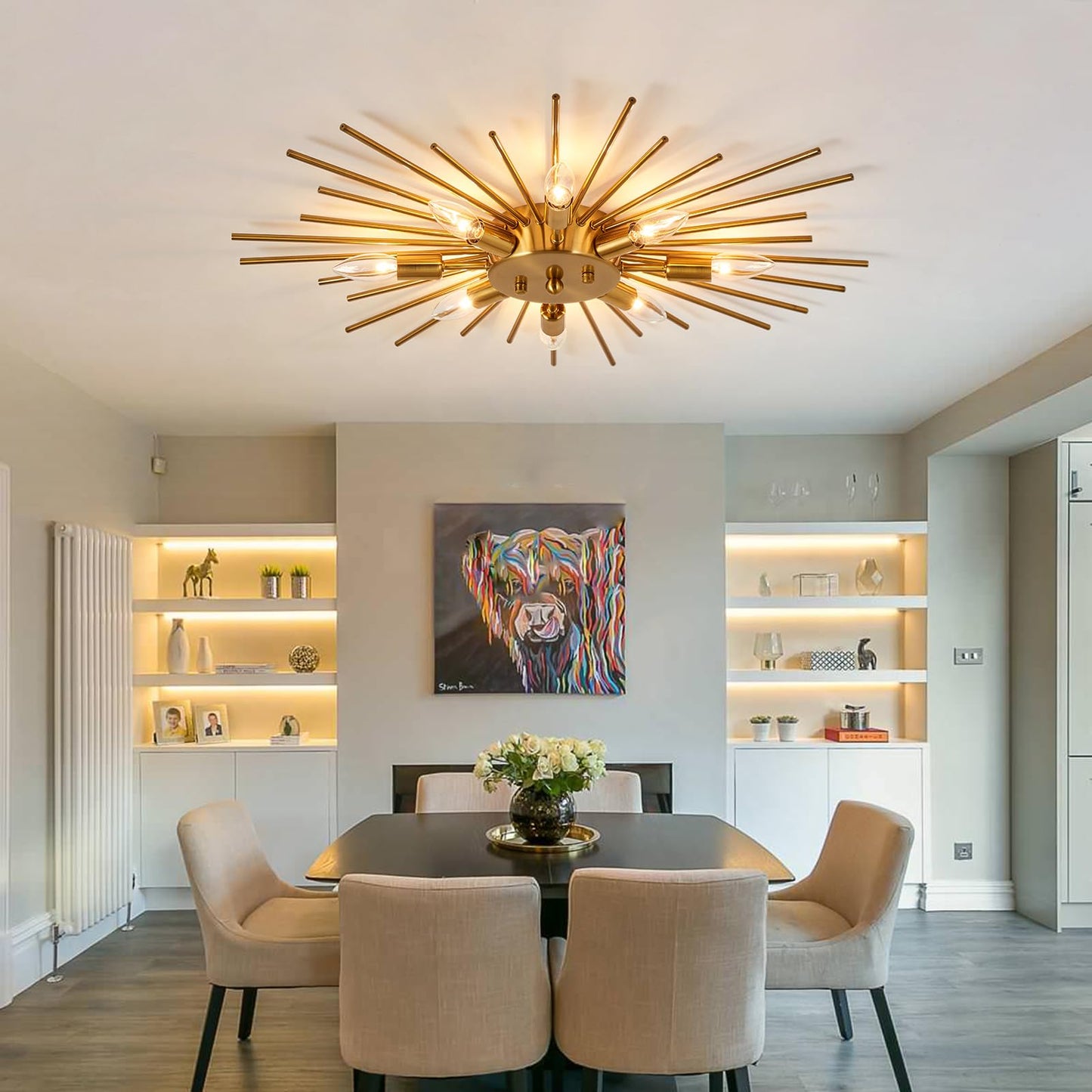 ZGLAOJT Semi Flush Mount 8 Light Ceiling Light Modern Metal Ceiling Lighting Gold Light Fixture Chandelier for Farmhouse Kitchen Dining Room Bedroom Hallway Living Room.