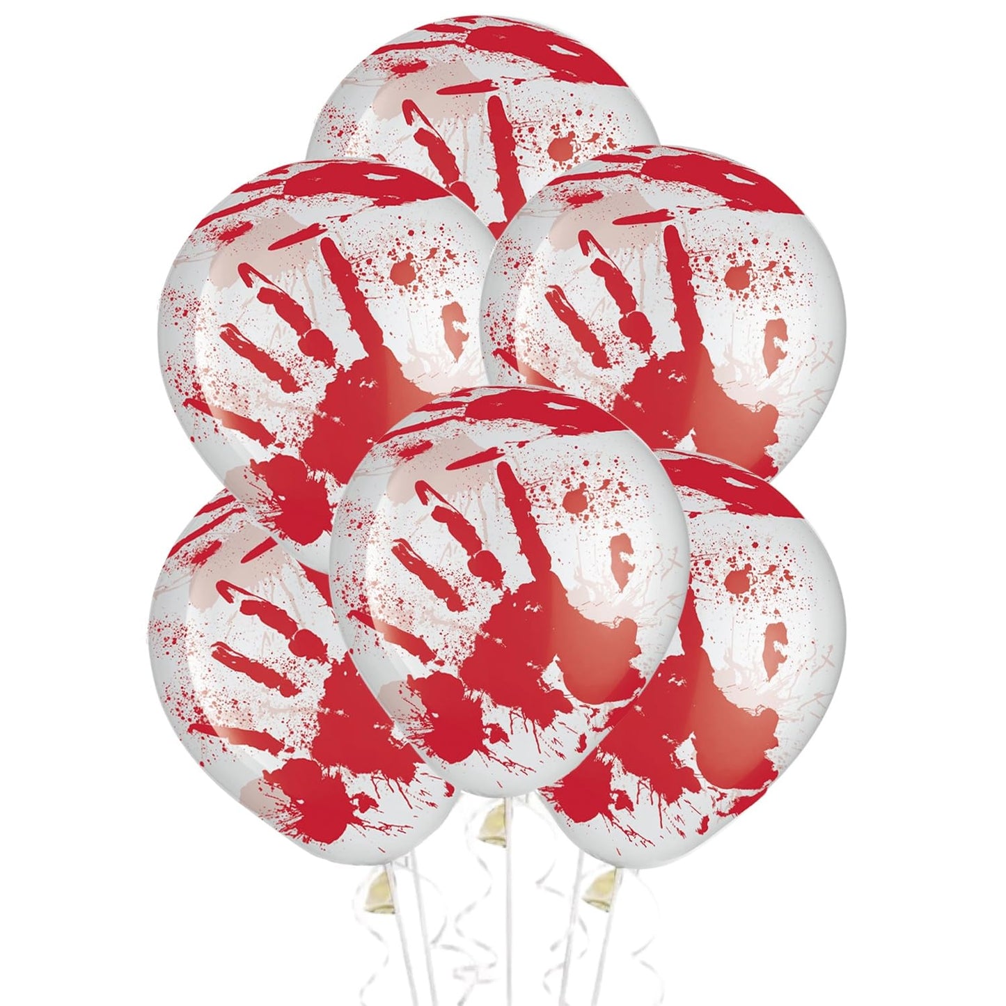 Asylum Blood-Splattered Latex Balloons (12") - Pack of 6 - Thrilling Clear with Red Horror Design for Spooky Party Decor & Unforgettable Celebrations