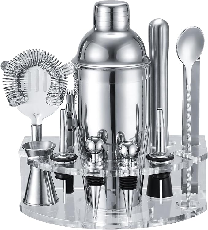 Bartender Kit Cocktail Shaker Set, Stainless Steel Cocktail Kit with 12 Piece Bar Accessories, 25oz Shaker Bar Set Drink M...