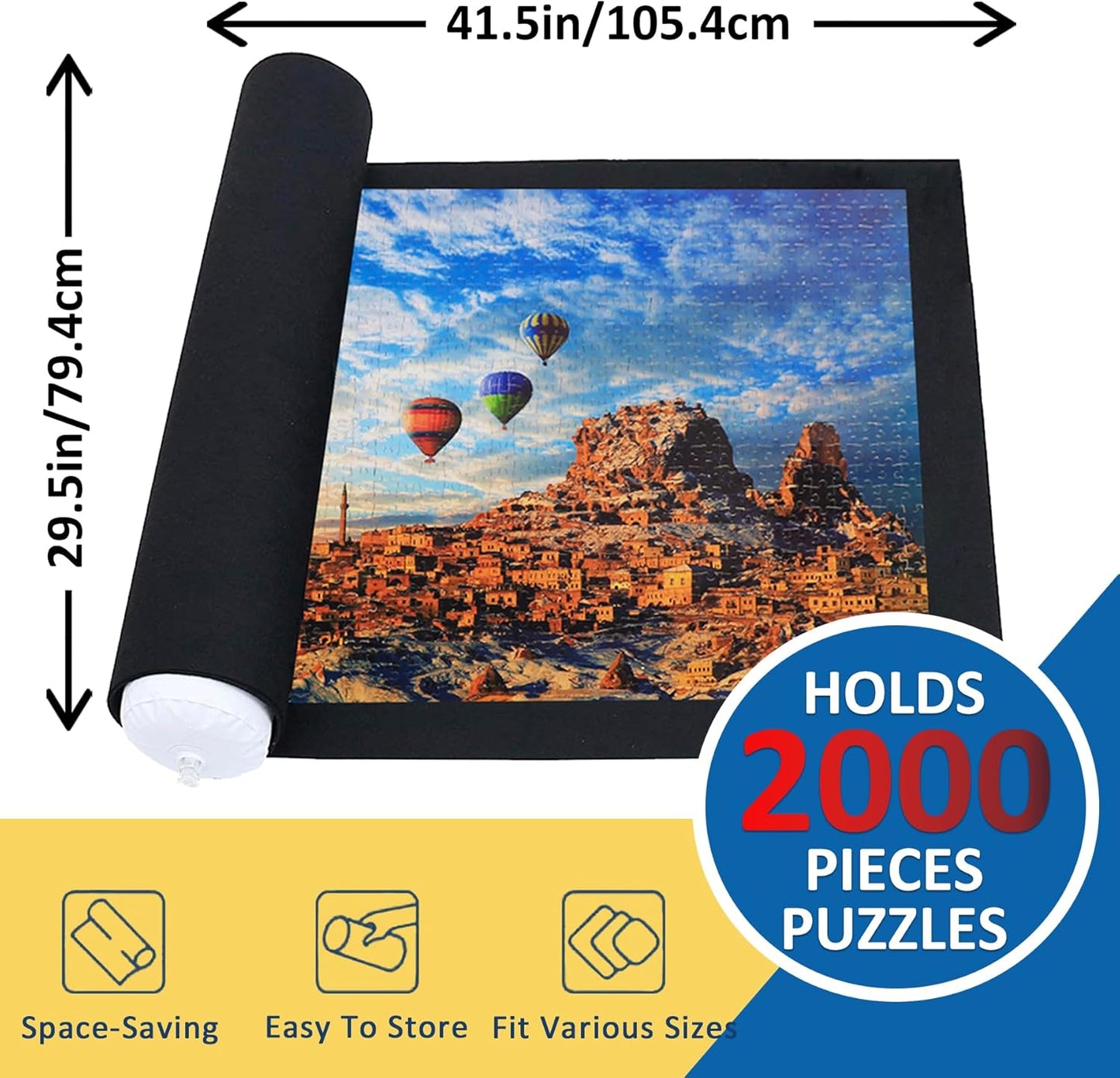 Puzzle Mat Roll Up Puzzles Board for Jigsaw Up to 2000, 1500, 1000, 500 Pieces Large Portable Table Saver Mats Puzzle Keeper Cover with Sorter Trays Storage Bag Kit Holder Organizer Pad for Adult