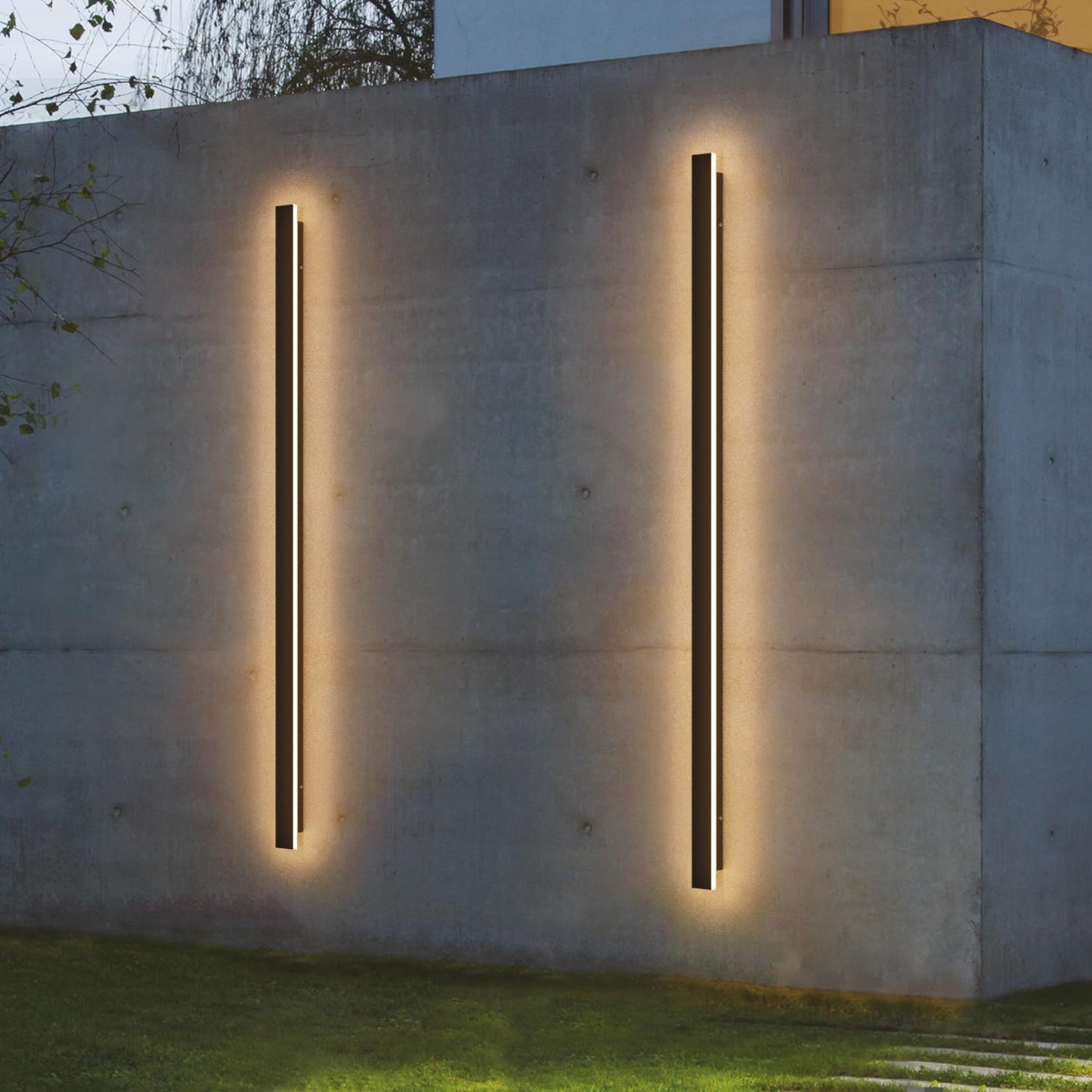 lundwa 2 Pack 56.3inch Long Outdoor LED Wall Lights 45W Black 3000K Warm White Porch Lights Acrylic Waterproof IP65 Exterior Wall Light Fixtures for House Patio Porch Courtyard