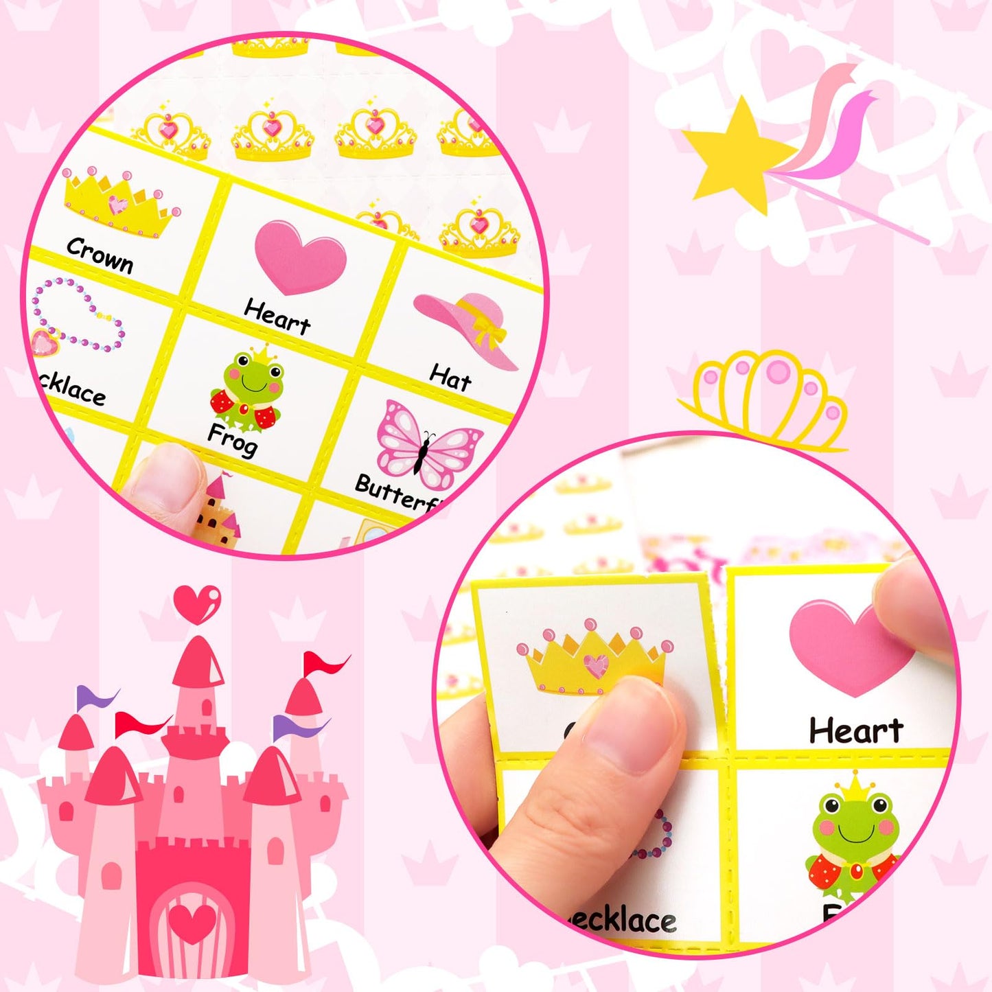 Omlisca Pink Princess Bingo Game 24 Players Bingo Games Cards for Tea Party Decorations Princess Birthday Family Holiday Party Supplies School Activities Bridal Shower Wedding Party Favors
