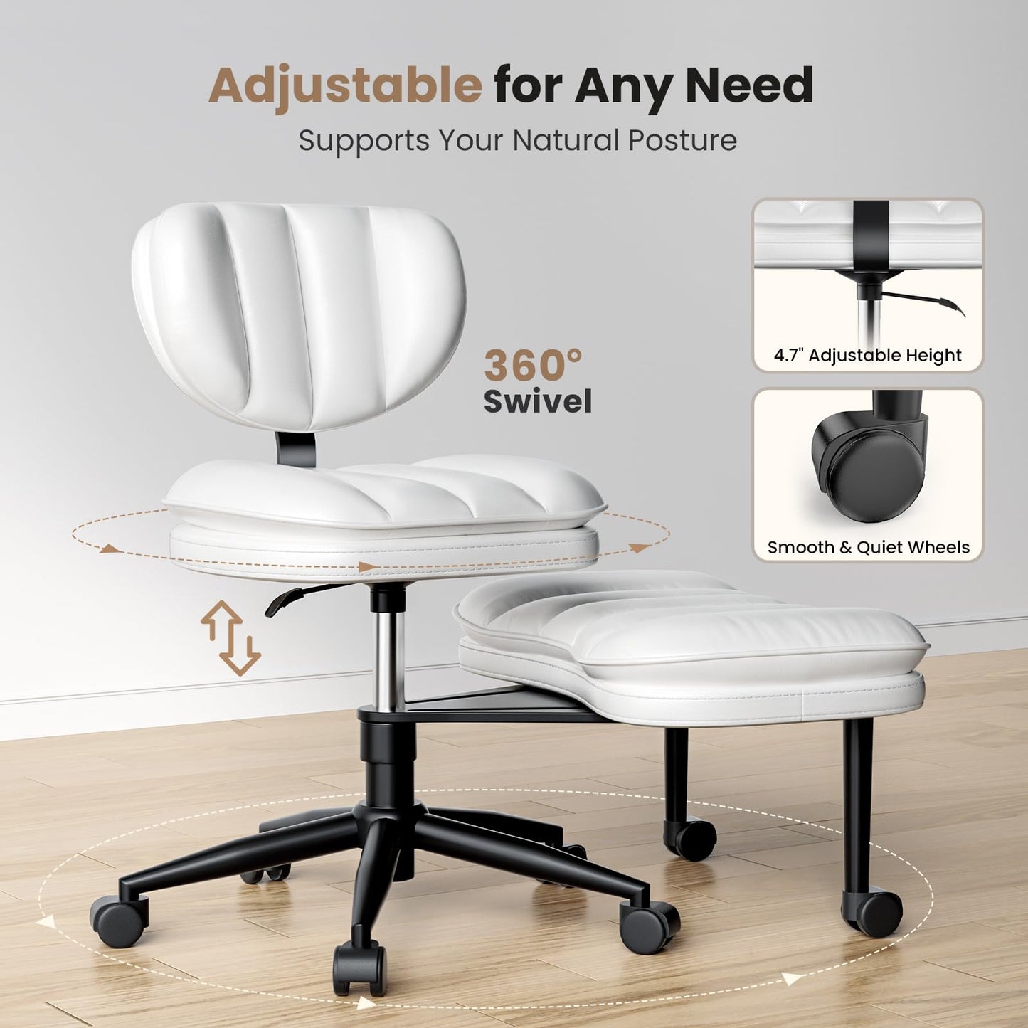 HOMRELEXA Cross Legged Office Chair, Ergonomic Cloud Criss Cross Desk Chair, Meditation Chair with Wheels, Height Adjustable Seat for ADHD, Wide Kneeling Chair with Back Support