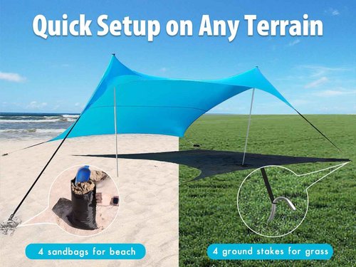BESTSET 10×10ft UPF50+ Beach Tent Sun Shelter, Windproof Stable Outdoor Pop Up Beach Shade Canopy for Camping, Fishing, Backyard Fun or Picnics, 2 Poles