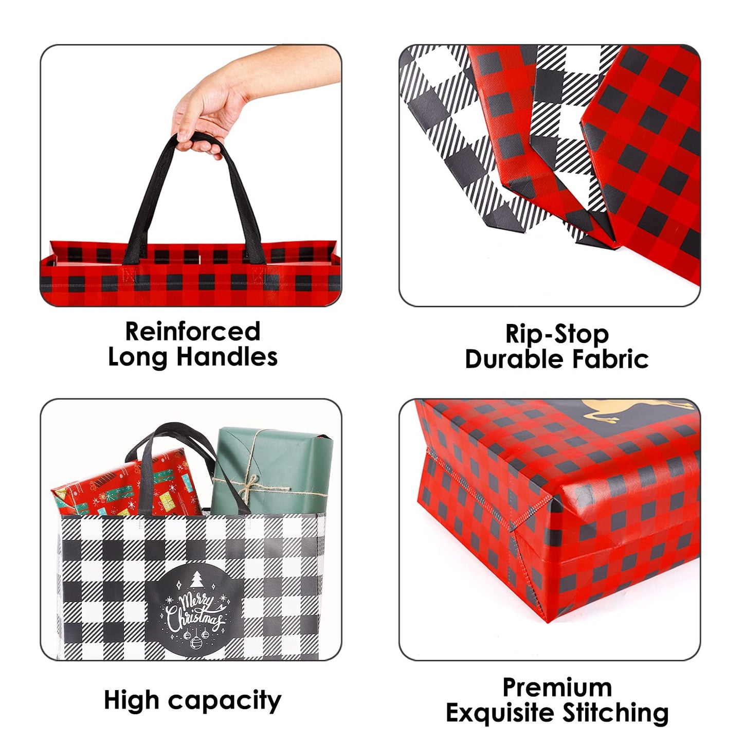 YANGTE 8 Pack Extra Large Christmas Gift Bags, Reusable Tote Bags with Handle Non-Woven Christmas Grocery Shopping Totes for Holiday Xmas, 16.9 * 12.6 * 6.8"