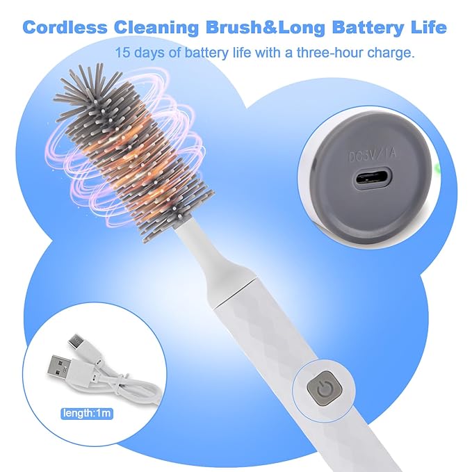 Electric Bottle Brush, 4 Piece Bottle Brush Set with Baby Bottle Brush Cleaner, Nipple Brush, Pacifier Cleaner, Straw Cleaner Brush, Gifts for Newborns and Mothers, White