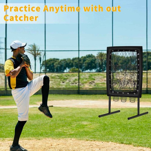 THWTGH Upgraded 9 Hole Pitching Net, Baseball Pitching Target with Strike Zone Pockets, Height Adjustable Softball Baseball Training Equipment for Hitting and Pitching