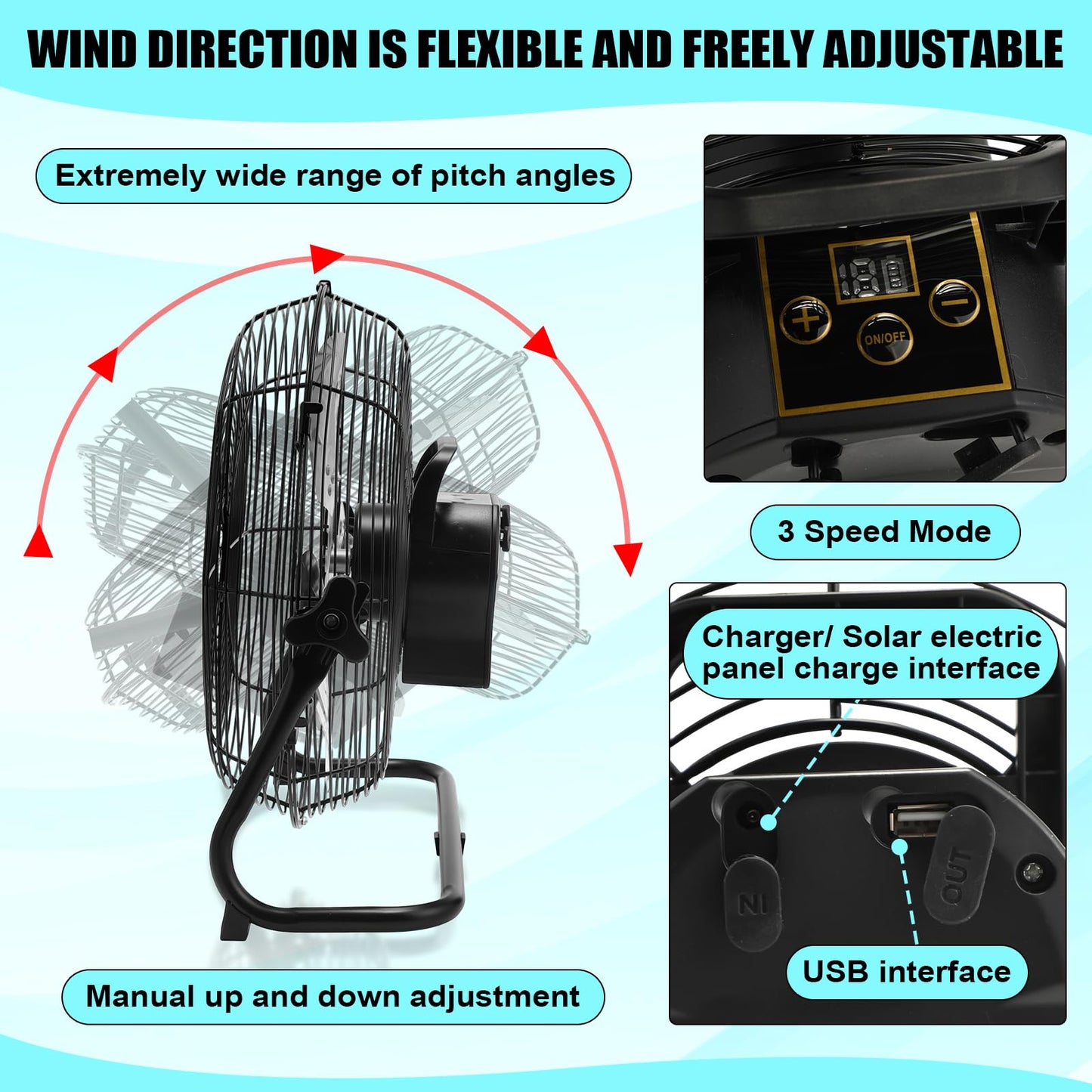 Tujoe 14 Inch Solar Panel Powered Fan, 2 In 1 Solar Panel Or Ac Charger Powered Fan 12W 9V Portable For Chicken Coop Greenhouse