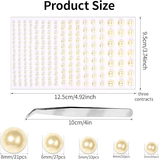 591pcs Face Gems Hair Gems Pearls, Self-Adhesive Face Jewels Eye Rhinestones 3/4/5/6/8 mm Face Gem Stick on, Halloween Makeup Gems Rave Accessories for Face Eyes Body Makeup (03.Beige Pearl)