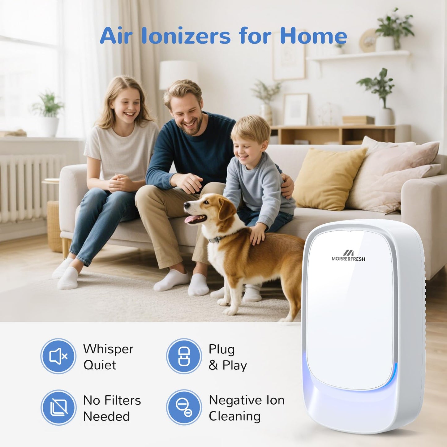 Morrerfresh Cat Litter Deodorizer - 99% Odor Eliminator For Strong Pet Odors, Plug In Negative Ion Air Purifier For Litter Box,