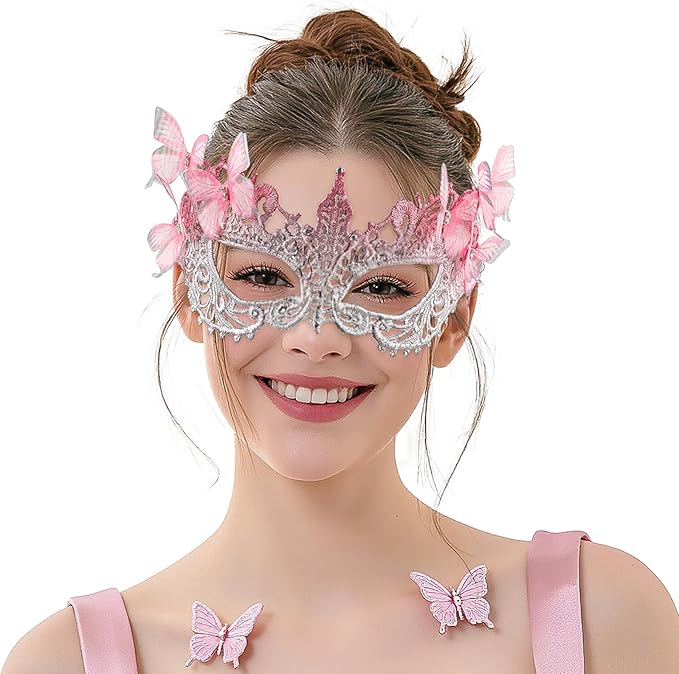 LATIMOON Halloween Lace Masquerade Masks for Women - 1920s Butterfly Antique Mask for Men Carnival Party Mardi Gras Party