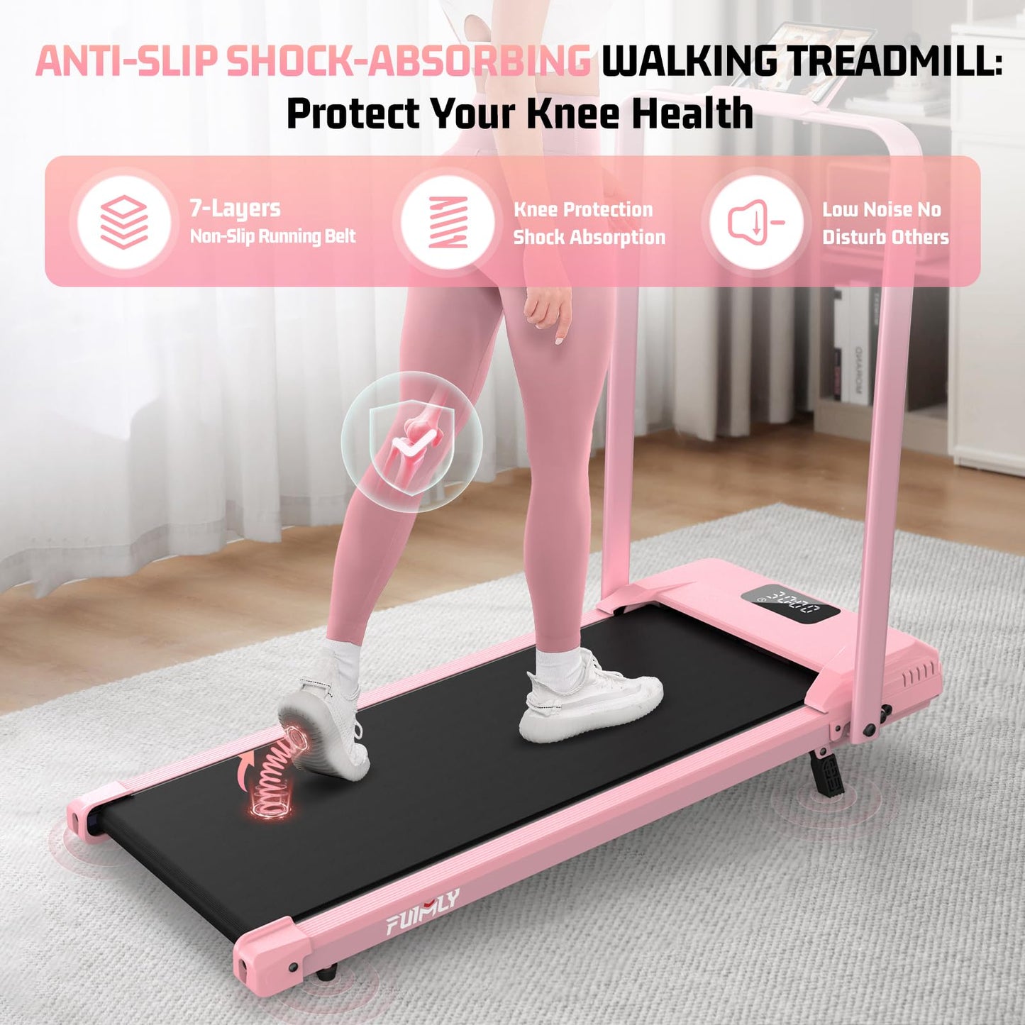 FUNMILY Foldable Walking Pad with Handle Bar, 4 in 1 Under Desk Treadmill with Incline, 2025 Upgraded Smart Folding Treadmill for Home/Office, 300 lbs Weight Capacity, Ultra-Quiet