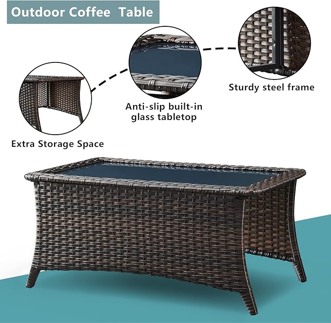 Rilyson Wicker Patio Furniture Set - 7 PC Rattan Outdoor Sectional Conversation Sets with 2 Rocking Swivel Chairs,2 Ottomans,1 Sofa,1 Loveseat and 1 Coffee Table for Porch Deck(Brown/Beige)