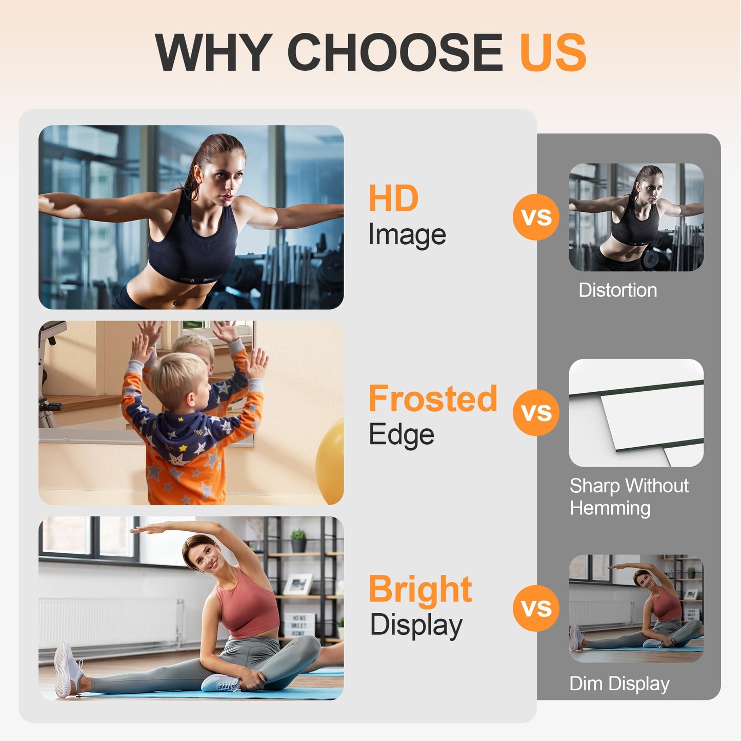 Hasipu Home Gym Mirror, 72"x36" Each, 1-Pack Frameless Wall Mounted Mirrors with Glass Clamps & 1 Aluminum Rail, Large Body Mirror for Home Gym, Yoga Studio, Bedroom, Silver Tempered Glass