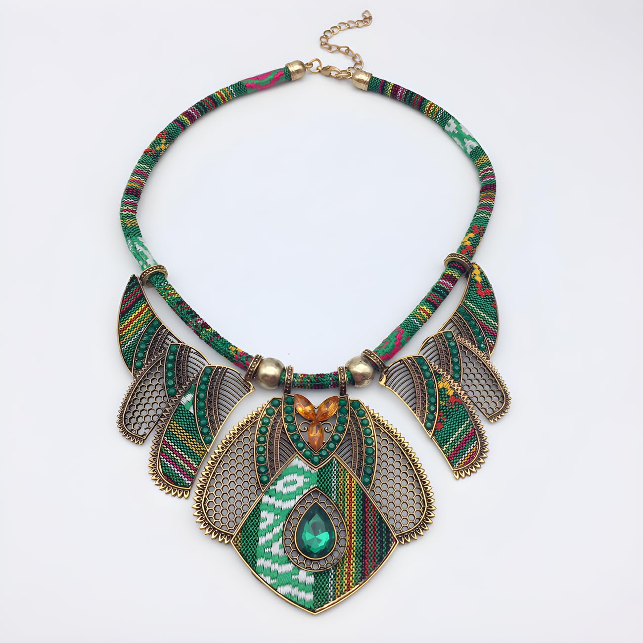 Ethnic Style Chunky Colorful Collar Festival Tribal Beaded Boho Choker Costume Necklace for Women Gift (green 2#)