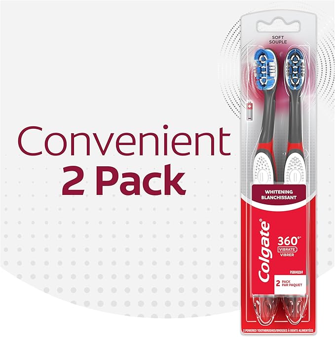 Colgate, 360 Optic White Sonic Battery Powered Vibrating Toothbrush Soft, 2 Count