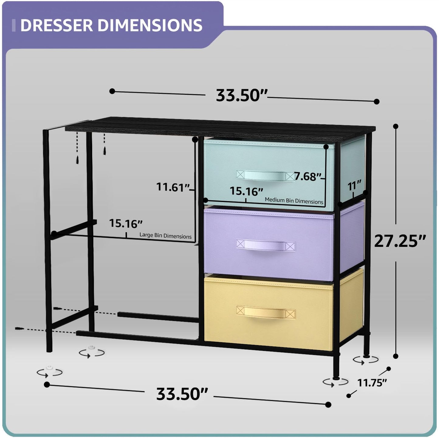 Sorbus Kids Dresser with 5 Drawers - Storage Chest Organizer Unit with Steel Frame, Wood Top & Handles, Tie-dye Fabric Bins for Clothes - Wide Furniture for Bedroom Hallway Kids Room Nursery & Closet