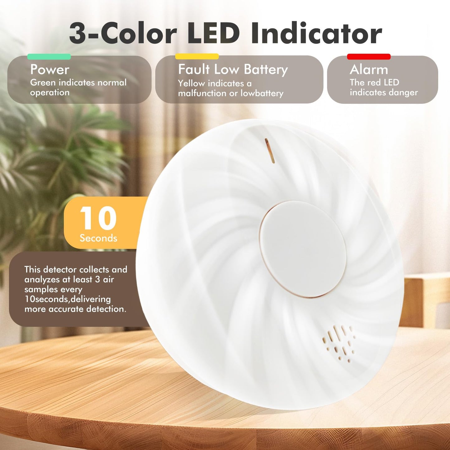 Smoke Detector Smoke and Carbon Monoxide Detector Smoke Detector Carbon Monoxide detectors 10-Year Battery Life, Battery-Powered Smoke and Carbon Monoxide Alarm Combination 3 Pack