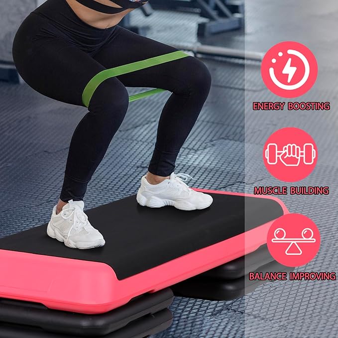 ZENY 43'' Exercise Aerobic Step Platform, Adjustable Fitness Stepper with 4 Stackable Risers, Aerobics Stepper Workout Stepper for Home Gym Cardio Strength & Training