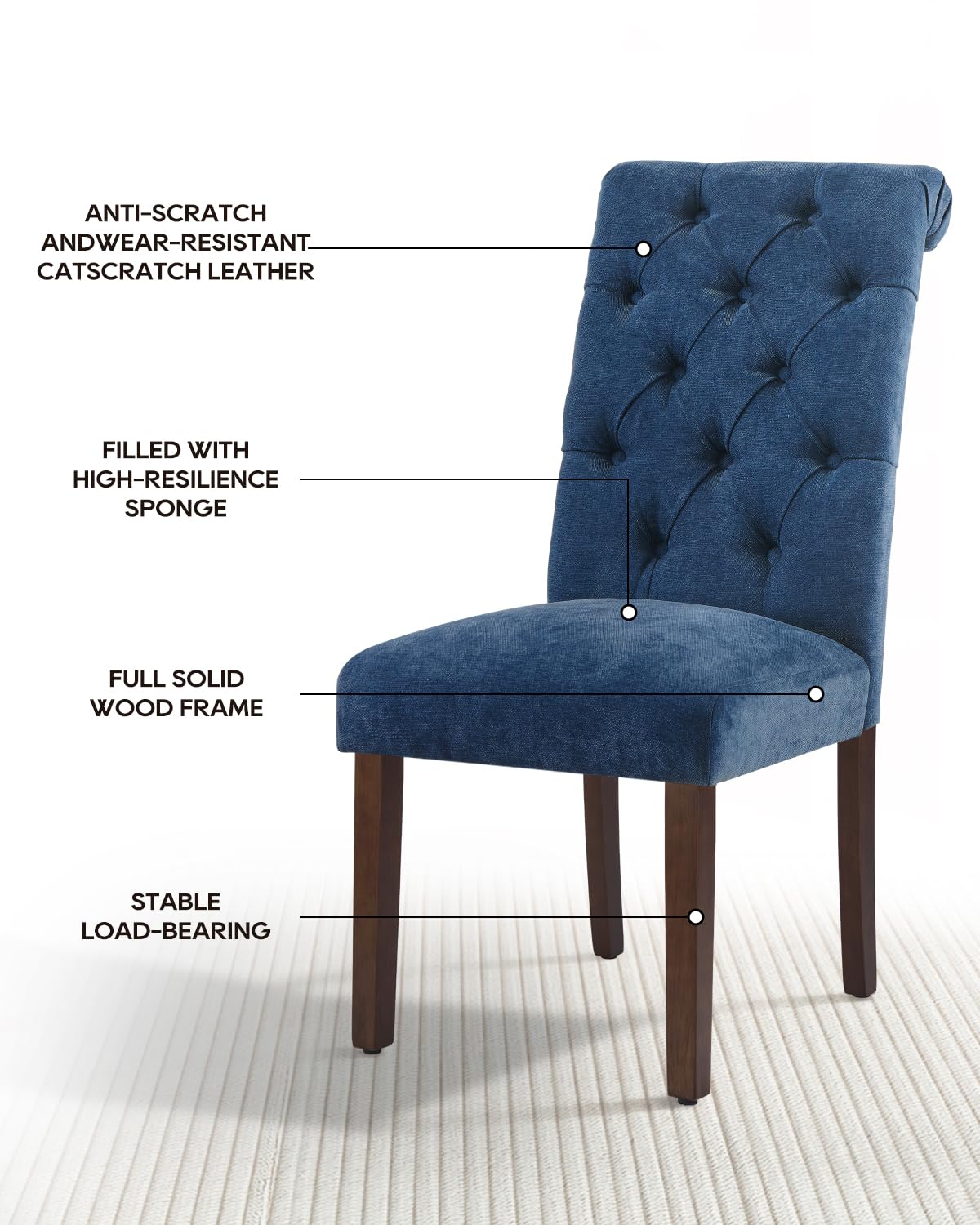 Homixis Dining Chairs Set of 4, Button Tufted Parsons Upholstered Chairs with Solid Wood Legs, Mordern Fabric Kitchen Chairs for Dining Room，Blue