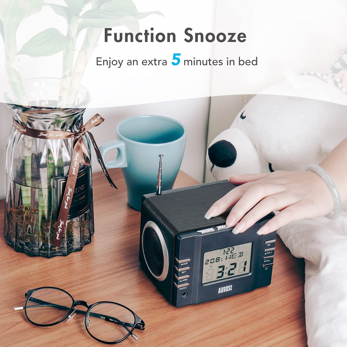 August Mb300 Mini Wooden Mp3 Stereo System And Fm Clock Radio, With Card Reader, Usb Port & Aux Jack (3.5Mm Audio In), 2 X 3W Po