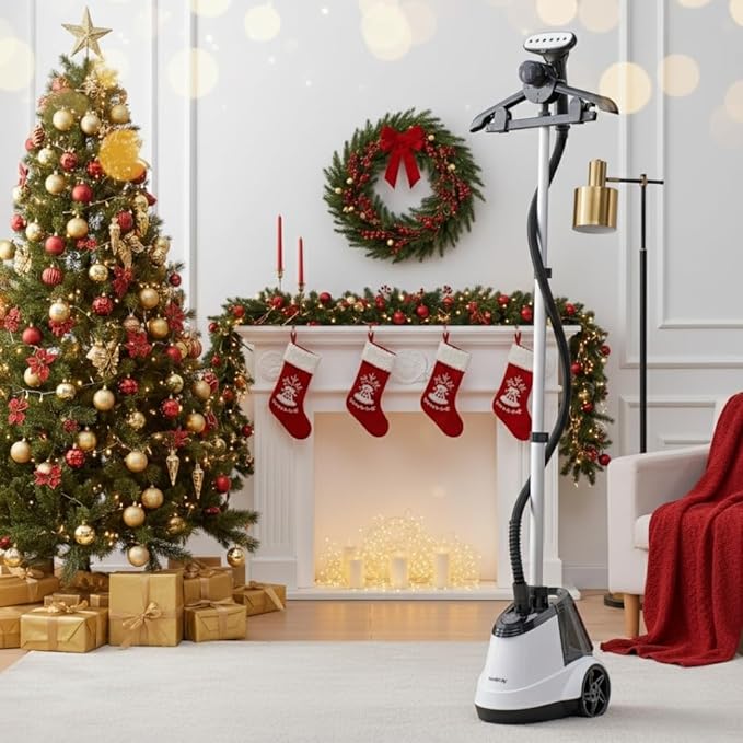 True & Tidy Heavy Duty Commercial Full Size Standing Garment Steamer for Clothes with Extra Large 2.9L (98 oz) Water Tank for 90+ mins of Steam Time, 1800 watts of Powerful Steam, 3 Settings, White