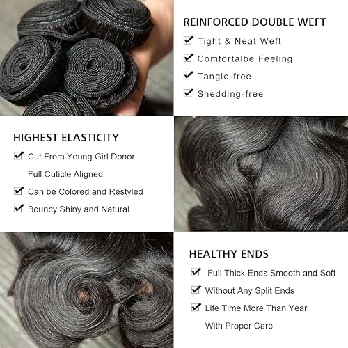 12A Body Wave Bundles 18 20 22 24 Inch 4 Bundles Human Hair Unprocessed Brazilian Virgin Hair 4 Bundles Human Hair Weave Bundles Deals Real Human Hair Natural Black Color For Women