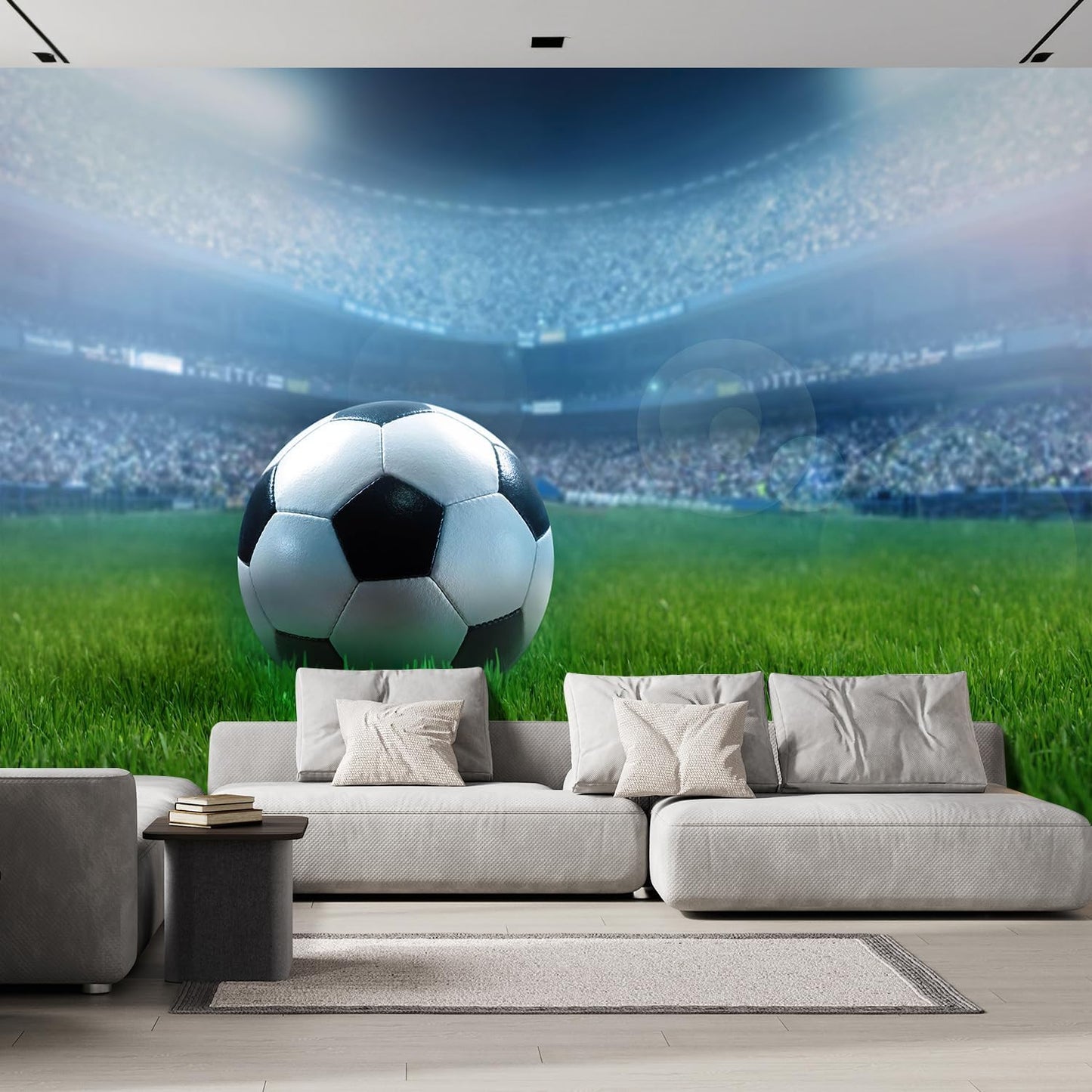 wall26 Wall Sticker/Wall Mural Close Up of a Football Ball on a Full Stadium, Not Peel and Stick, Non-Woven Wallpaper Decorative for Bedroom, Living Room, Office - 96x120 inches