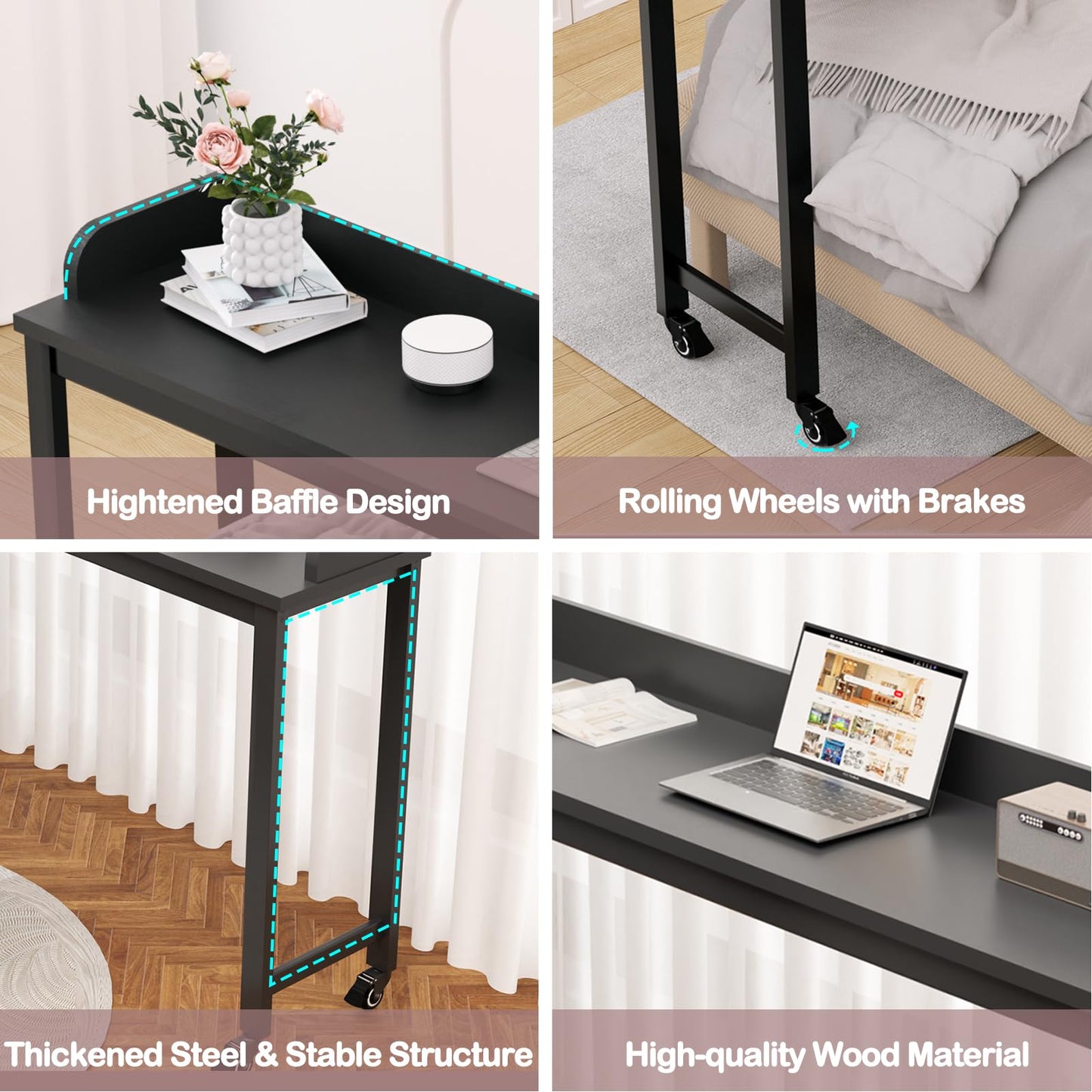 Ytaoka Overbed Table with Wheels, 70.8" Queen Size Bed Table Over the Bed Table with Charging Station, Rolling Laptop Table Over Bed Desk with 2 AC Outlets and 2 USB Ports for Home and Hospital, Black