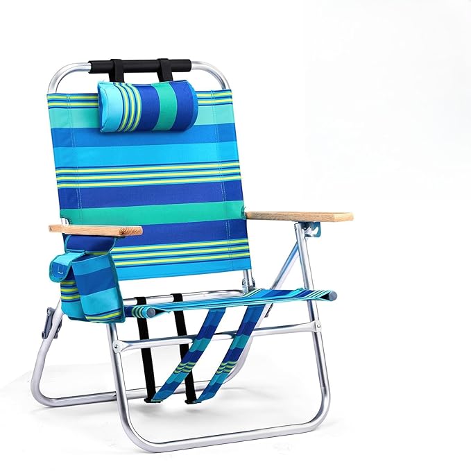 VINGLI Aluminum 13" Backpack Beach Chair – Tall Beach Chairs for Adults, Portable with Adjustable Straps, 3-Position Reclining, Cup Holder, High Lightweight Beach Chairs for Beach