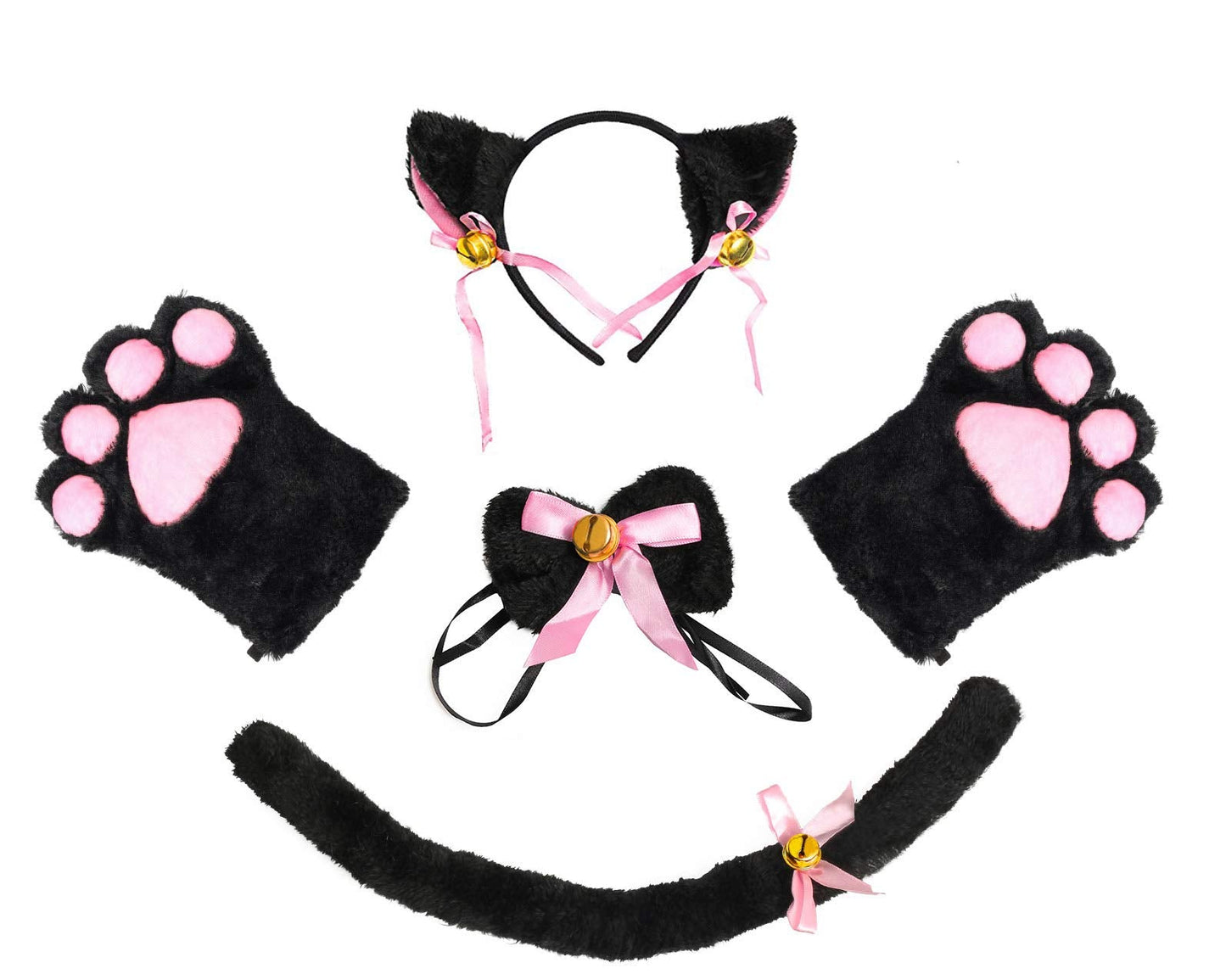 Beelittle Cat Cosplay Costume Kitten Ears Tail Collar Paws Cat Cosplay Collection 5 Pack (Black)