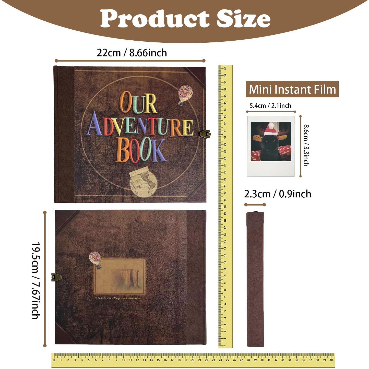 Our Adventure Book Scrapbook, Photo Album 146-Page, Retro Embossed Travel Scrapbook, Up Memory Book for Couples, Gifts, Anniversary, Wedding (8.9 * 7.7 in)