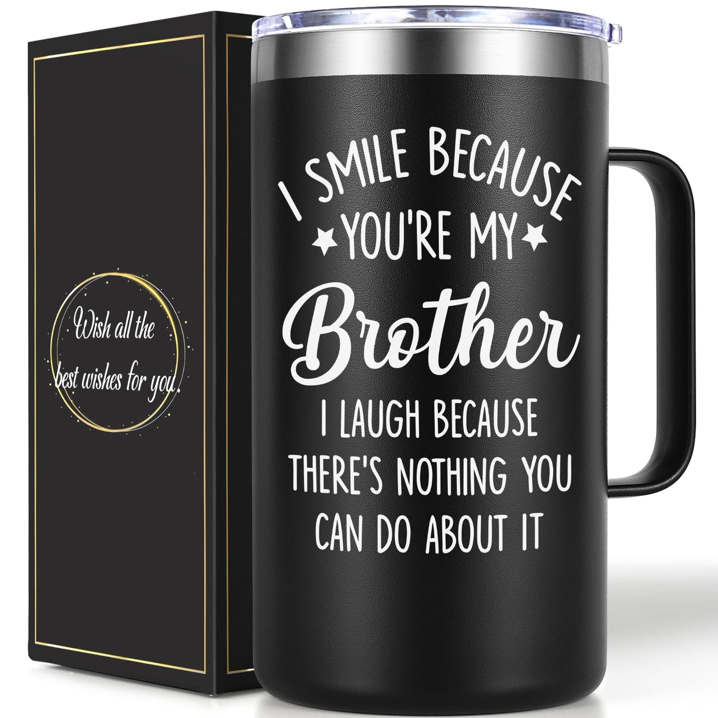 Lifecapido Gifts for Brother, Brother Gifts from Sister, I Smile Because You’re My Brother 20 oz Insulated Coffee Mug, Birthday Christmas Gifts for Brother, Black