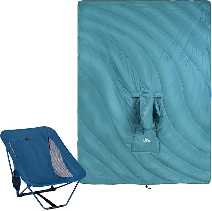 iClimb 1 Hooded 3M Thinsulate Insulation Warm Blanket and 1 Low Folding Chair, Ultralight Compact for Adults Outdoor Campi...