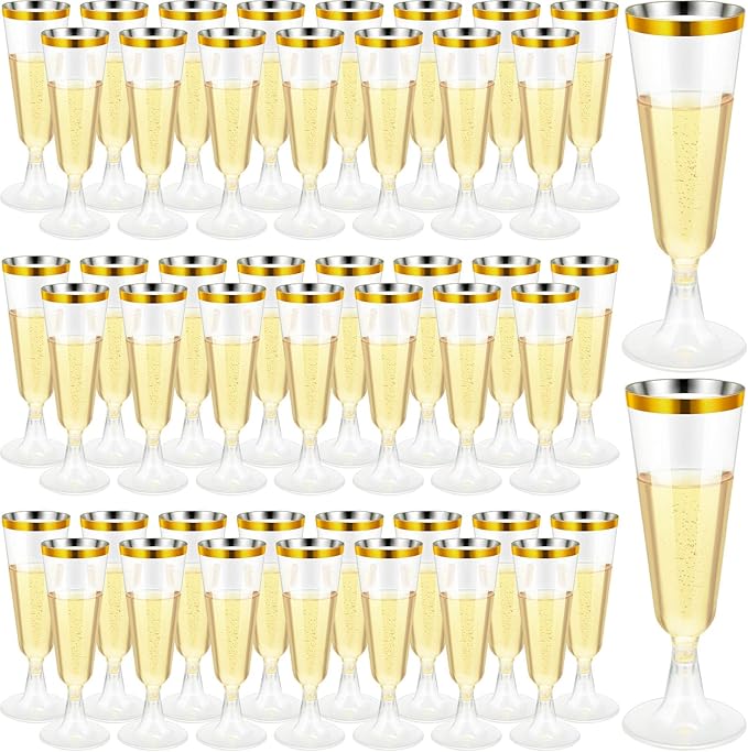 CHENGU 200 Pack Champagne Flutes Cups Plastic 5 Oz Wine Glasses Disposable Toasting Champagne Flutes for Wedding Party Pla...