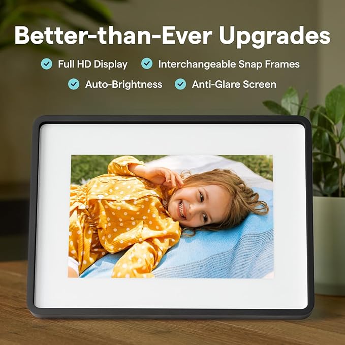 Skylight Digital Picture Frame 2 – 10" Full HD Wi-Fi Touch Screen, 16GB Digital Photo Frame, Load Photos & Videos Directly from Phone, Anti-Glare – Personalized Gifting, Charcoal Metal Shadow Box