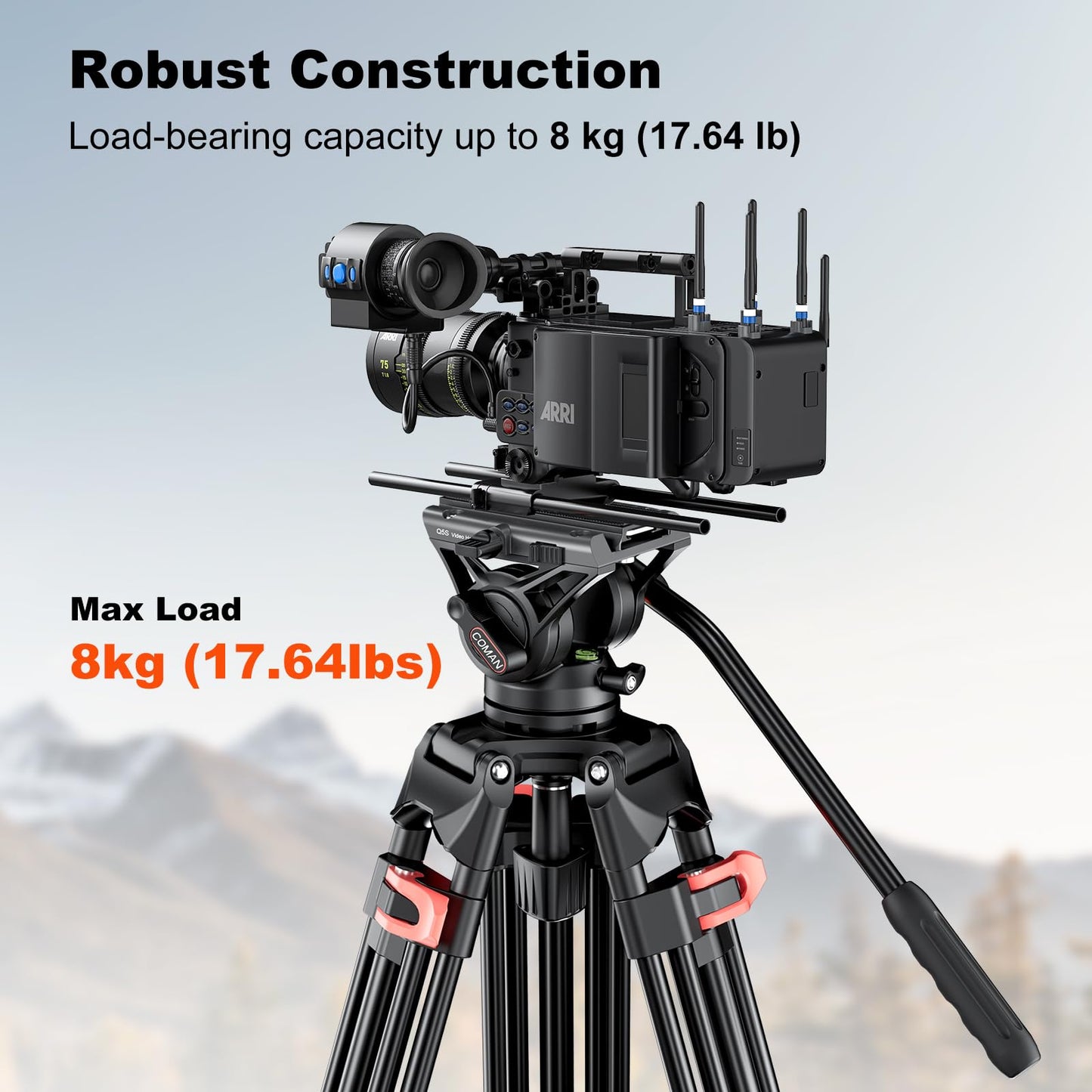COMAN 74.4" Video Tripod, Heavy Duty Camera Tripod with Fluid Head and Aluminium Alloy Max Load 17.6 lbs/ 8KG for Canon Nikon DSLR Camcorder, DF16LS