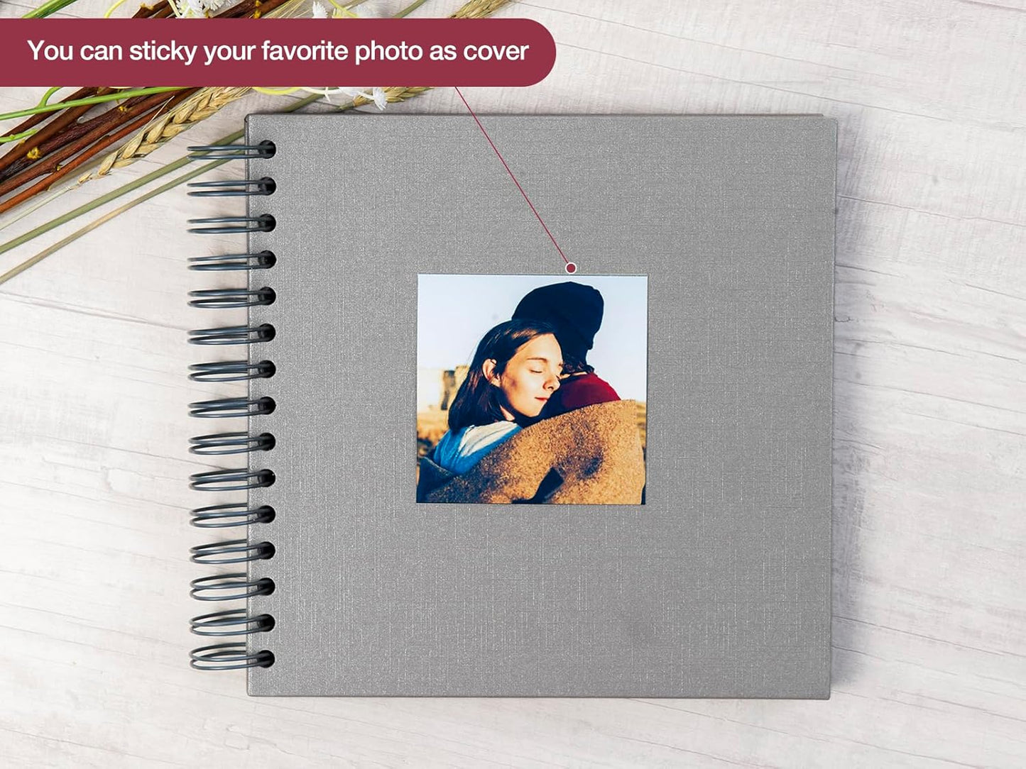 potricher 8 x 8 Inch DIY Scrapbook Photo Album 80 Pages Thick Kraft Blank Gray Paper Memory Book for Wedding and Anniversary Family (Gray, 8 Inch)