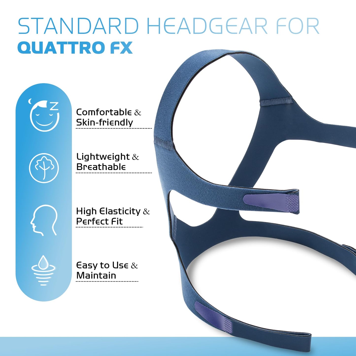 Replacement Headgear for ResMed Quattro FX Full Face CPAP Mask, Velcro Adjustments Headgear Strap Breathable Replace CPAP Headband - Medium/Standard