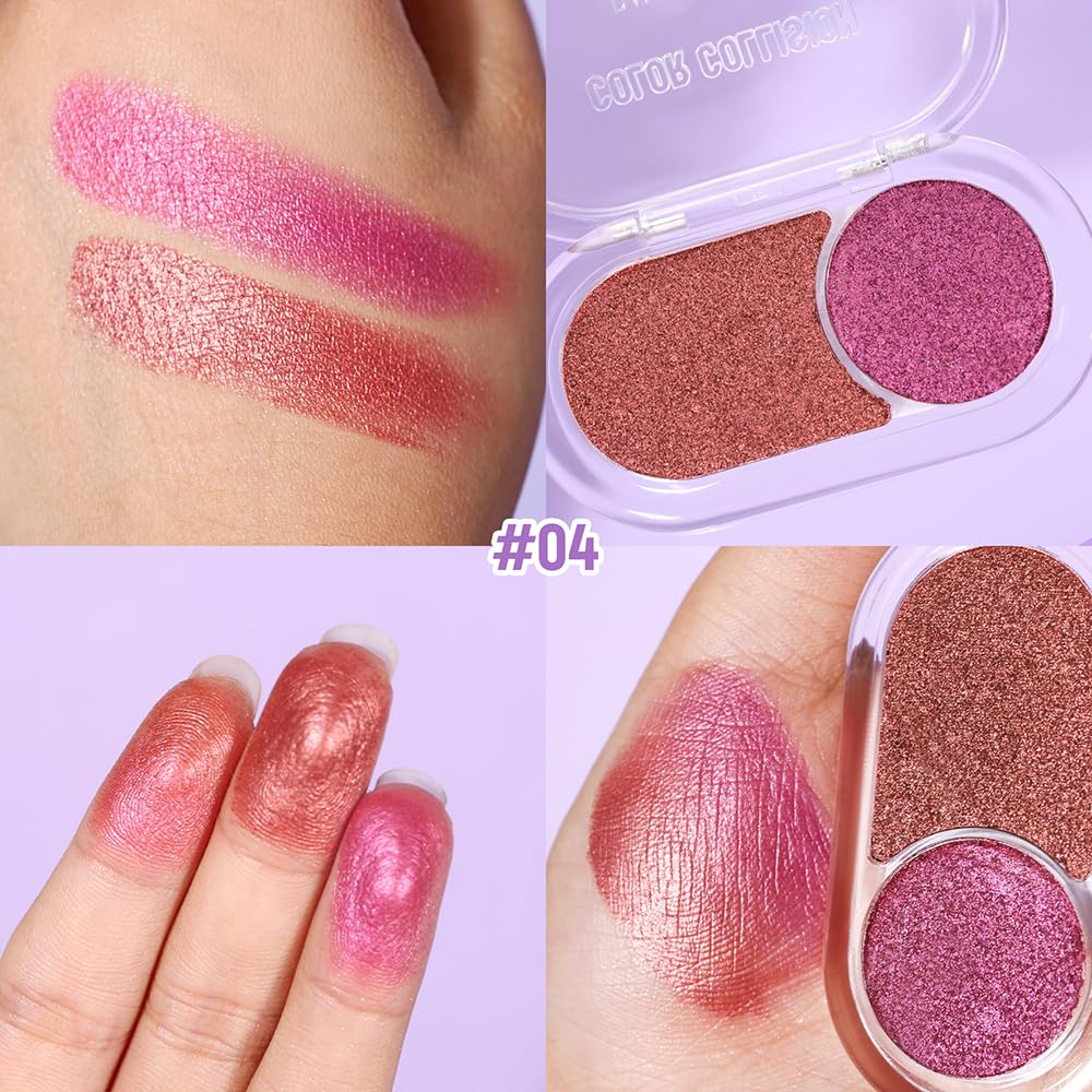 JUAAZIN Copper Browm Roses Pink Shimmer Eyeshadow Double Colors Palette, High Pigment Eye Shadow Powder, Blendable Smooth and Te