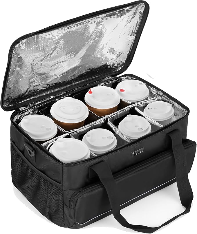 Trunab Reusable 8 Cups Drink Carrier for Delivery with Adjustable Dividers, Handle with Carrying Strap Tote Holder Insulat...